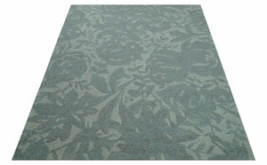 Custom Made Traditional Floral Design Silver And Blue Hand Tufted Wool Area Rug