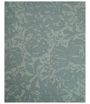 Custom Made Traditional Floral Design Silver And Blue Hand Tufted Wool Area Rug