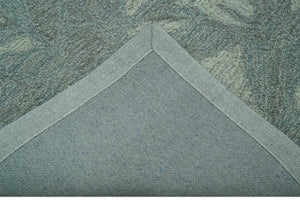 Custom Made Traditional Floral Design Silver And Blue Hand Tufted Wool Area Rug
