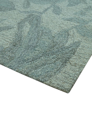 Custom Made Traditional Floral Design Silver And Blue Hand Tufted Wool Area Rug