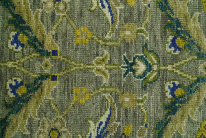 Custom Made Traditional Floral Green and Blue Hand Knotted wool area rug