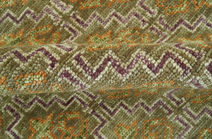 Custom Made Traditional Geometrical Motifs Olive and Rust Hand Knotted wool area rug