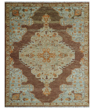 Custom Made Traditional Heriz Brown, Beige and Rust Hand Knotted wool area rug