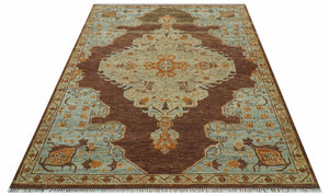 Custom Made Traditional Heriz Brown, Beige and Rust Hand Knotted wool area rug