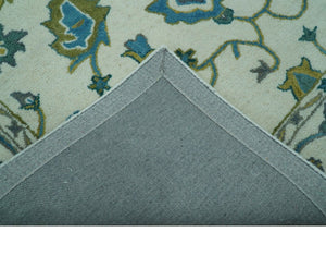 Custom Made Traditional Ivory And Blue Oushak Hand Tufted Wool Area Rug