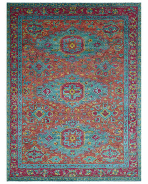 Custom Made Traditional Medallions Design Rust And Blue Hand Knotted Wool Rug