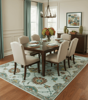 Custom Made Traditional Oriental Design Beige And Ivory Hand-Tufted Wool Area Rug