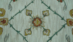 Custom Made Traditional Oriental Design Beige And Ivory Hand-Tufted Wool Area Rug