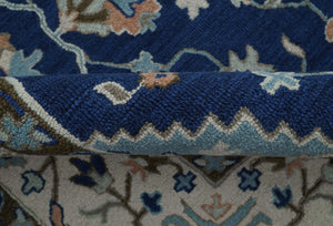 Custom Made Traditional Oriental Design Blue And Beige Hand-Tufted Wool Area Rug