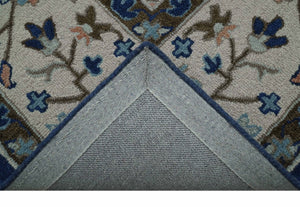 Custom Made Traditional Oriental Design Blue And Beige Hand-Tufted Wool Area Rug