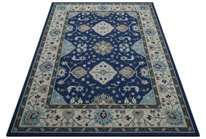 Custom Made Traditional Oriental Design Blue And Beige Hand-Tufted Wool Area Rug