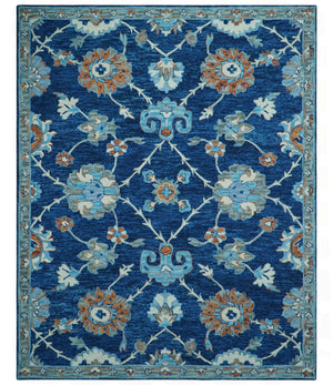 Custom Made Traditional Oriental Design Blue And Beige Hand-Tufted Wool Area Rug