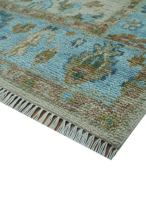 Custom Made Traditional Oriental Design Ivory And Blue Hand knotted Wool Area Rug