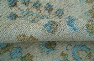 Custom Made Traditional Oriental Design Ivory And Blue Hand knotted Wool Area Rug