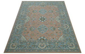Custom Made Traditional Oriental Design Pink And Blue Hand Tufted Wool Area Rug