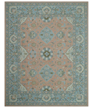 Custom Made Traditional Oriental Design Pink And Blue Hand Tufted Wool Area Rug