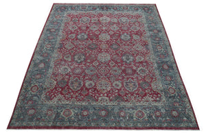 Custom Made Traditional Oriental Design Red And Blue Hand Knotted Wool Area Rug
