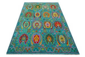 Custom Made Traditional Oriental Design Teal Hand Knotted Wool Area Rug