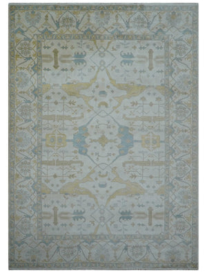 Custom Made Traditional Oushak Beige And Blue Hand Knotted Wool Rug