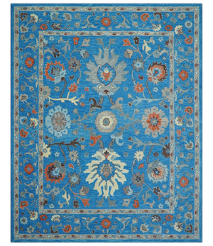 Custom Made Traditional Oushak Blue And Beige Hand Tufted Wool Rug