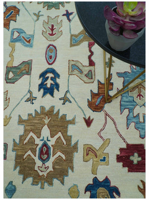 Custom Made Traditional Oushak Blue And Beige Hand Tufted Wool Rug