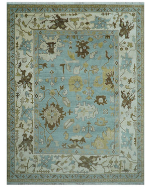 Custom Made Traditional Oushak Design Blue Hand Knotted Wool Area Rug