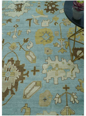 Custom Made Traditional Oushak Design Blue Hand Knotted Wool Area Rug