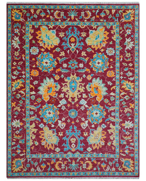 Custom Made Traditional Oushak Design Maroon Hand Knotted Wool Area Rug