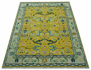 Custom Made Traditional Oushak Design mustard Hand Knotted Wool Area Rug