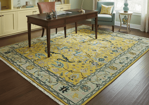 Custom Made Traditional Oushak Design mustard Hand Knotted Wool Area Rug