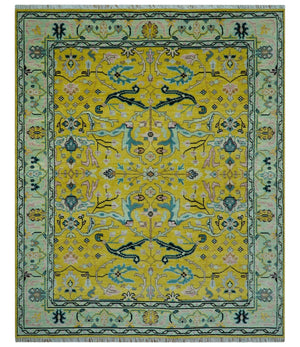 Custom Made Traditional Oushak Design mustard Hand Knotted Wool Area Rug