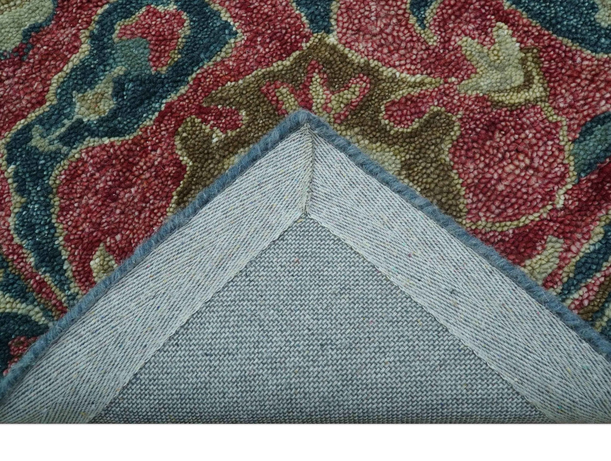 Custom Made Traditional Oushak Design Teal Hand Tufted Wool  Rug