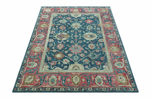 Custom Made Traditional Oushak Design Teal Hand Tufted Wool  Rug