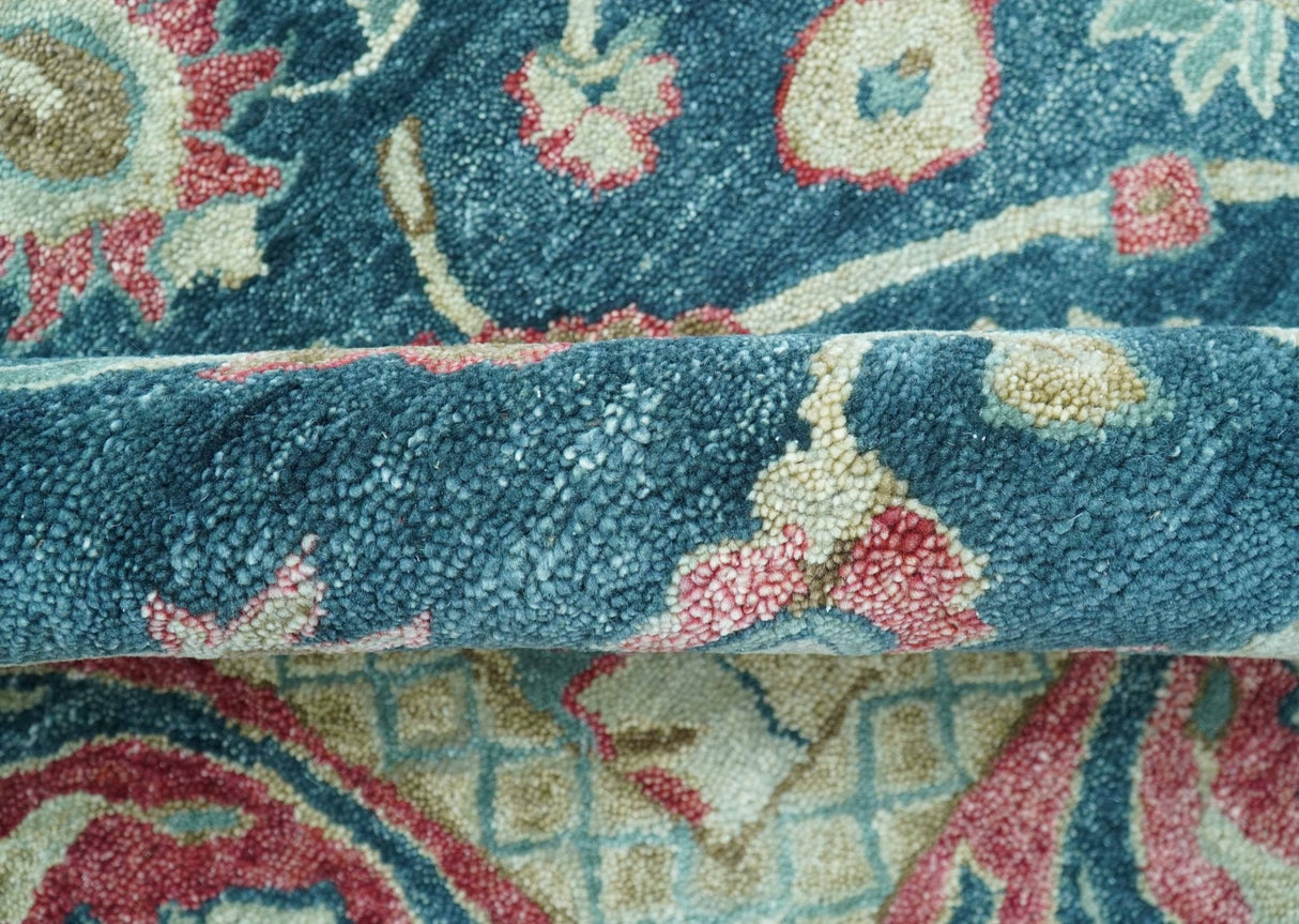 Custom Made Traditional Oushak Design Teal Hand Tufted Wool  Rug
