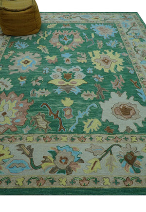 Custom Made Traditional Oushak Green Hand Tufted Wool Area Rug