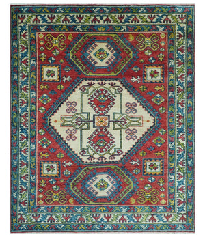Custom Made Traditional Persian Design Red And Ivory Hand Knotted Wool Rug