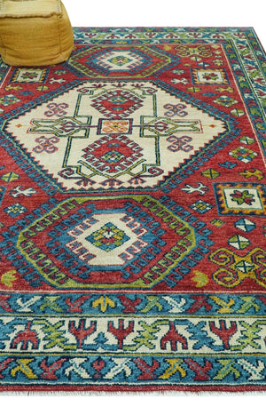 Custom Made Traditional Persian Design Red And Ivory Hand Knotted Wool Rug