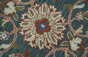 Custom Made Traditional Persian Design Silver, Blue And Rust Hand Tufted Wool Area Rug
