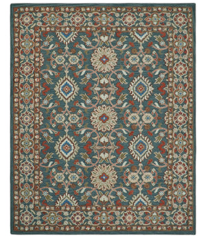 Custom Made Traditional Persian Design Silver, Blue And Rust Hand Tufted Wool Area Rug