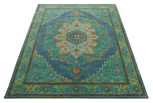 Custom Made Traditional Serapi Design Blue And Yellow Hand Tufted Wool Rug