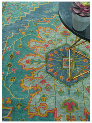 Custom Made Traditional Serapi Design Blue And Yellow Hand Tufted Wool Rug