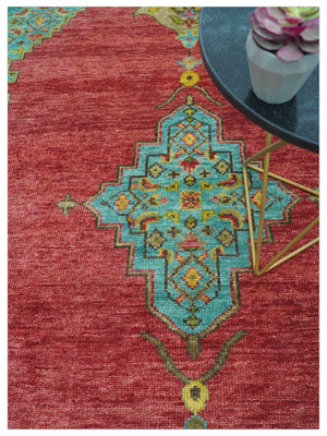 Custom Made Traditional Serapi Red And Blue Hand Knotted Wool Rug