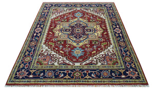 Custom Made Traditional Serapi Rust And Blue Hand Knotted wool area rug