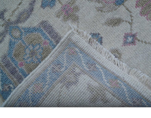 Custom Made Traditional Style Ivory And Blue Hand Knotted Wool Area Rug