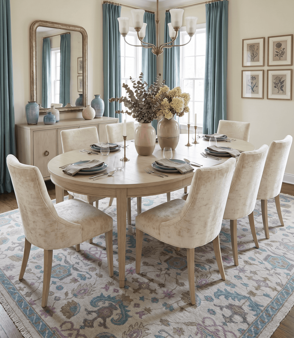 Custom Made Traditional Style Ivory And Blue Hand Knotted Wool Area Rug