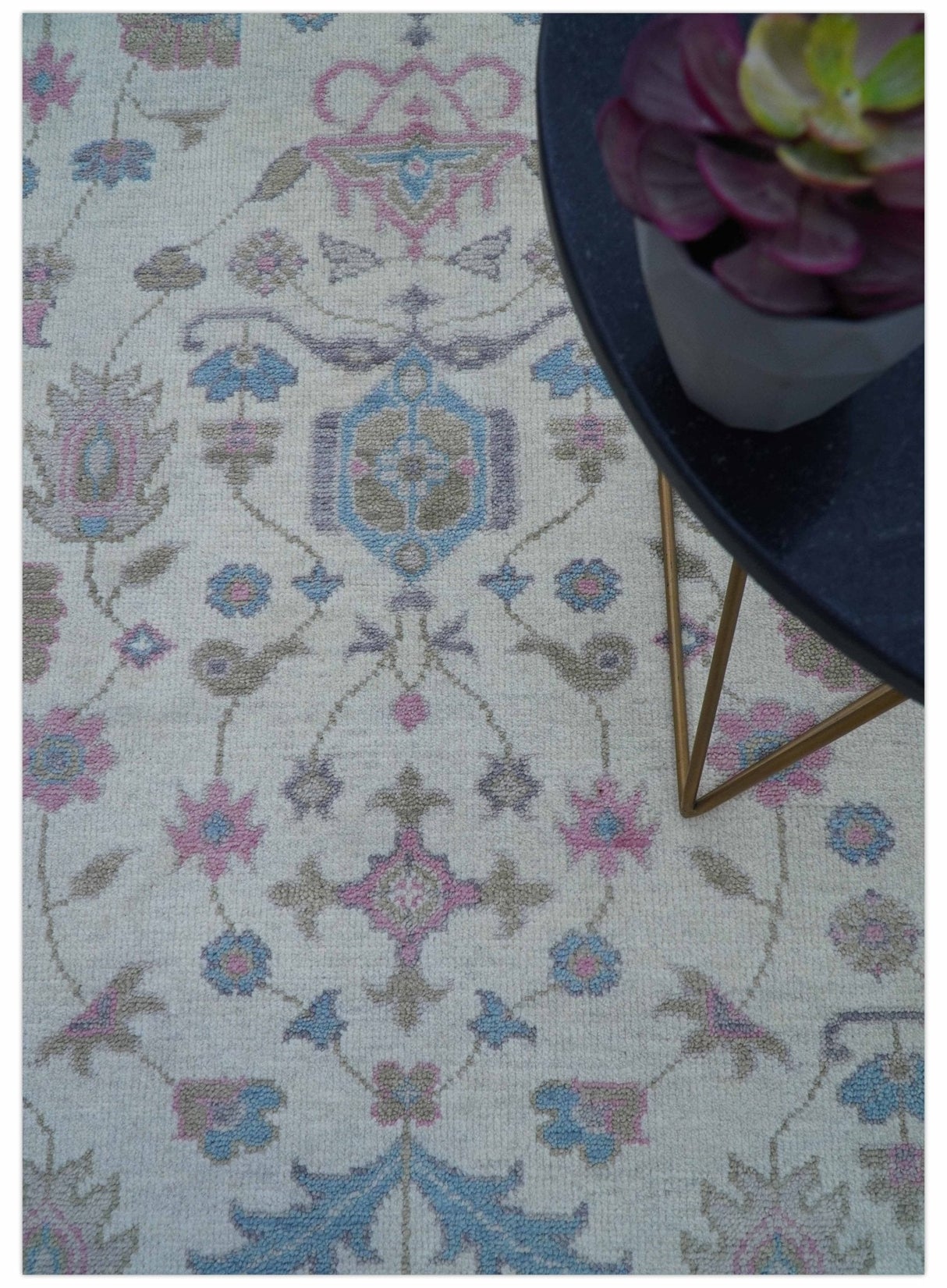Custom Made Traditional Style Ivory And Blue Hand Knotted Wool Area Rug