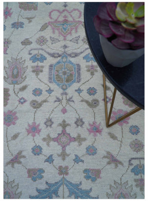 Custom Made Traditional Style Ivory And Blue Hand Knotted Wool Area Rug