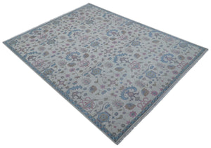 Custom Made Traditional Style Ivory And Blue Hand Knotted Wool Area Rug