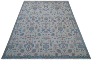 Custom Made Traditional Style Ivory And Blue Hand Knotted Wool Area Rug