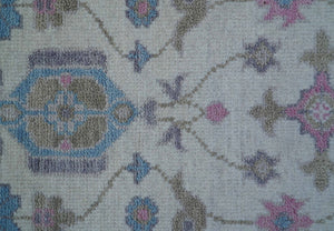 Custom Made Traditional Style Ivory And Blue Hand Knotted Wool Area Rug